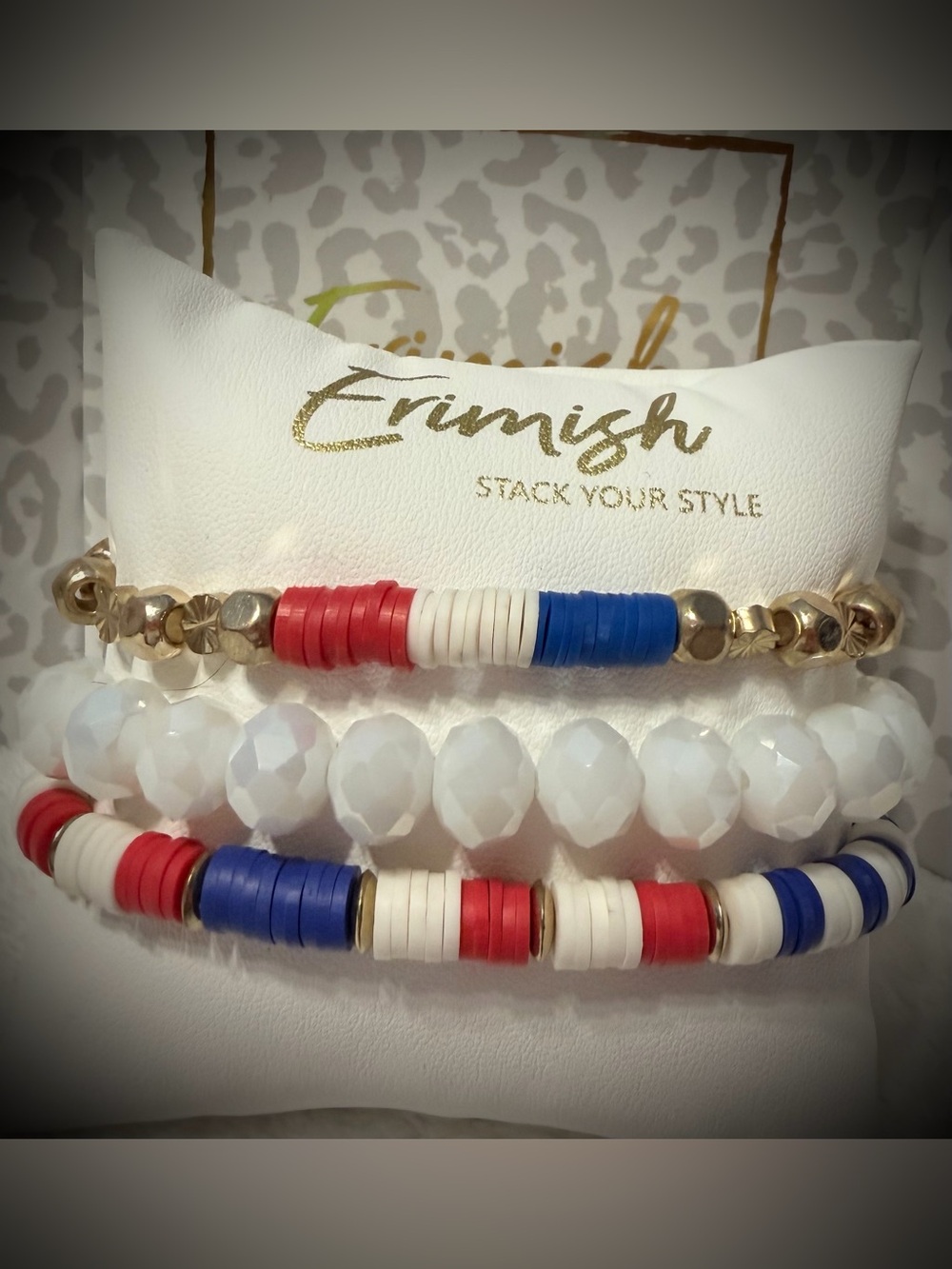New ERIMISH Bracelets 3 pc Stack - Red & White Extended